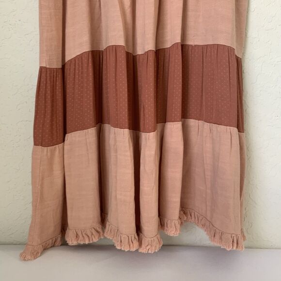Umgee Dress Small Dusty Pink Linen Oversized Raw Hem Peasant Boho Cottagecore - Picture 3 of 8